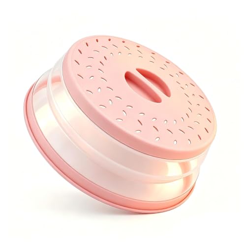 Image of Collapsible Microwave Splatter Cover (Peach pink, 10.5IN) | Microwave Plate Cover With Steam Vent,BPA-Free Silicone & Plastic