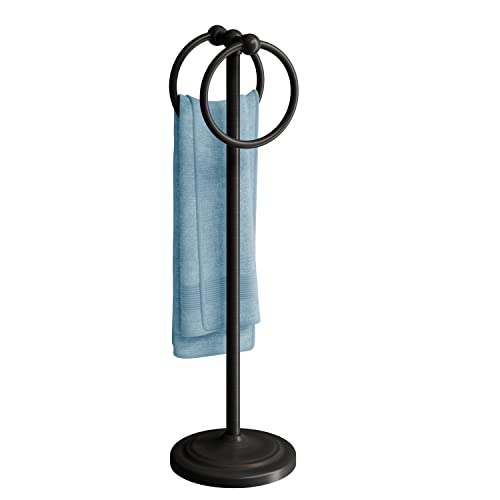 Porte-serviettes 2 anneaux bronze fixation murale solide