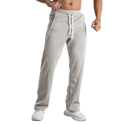 Foweknow Pantalones de chándal para hombre, holgados, pantalones de chándal largos de corte recto, cintura elástica, pantalones de chándal cálidos para hombre, pantalones de chándal con bolsillos y