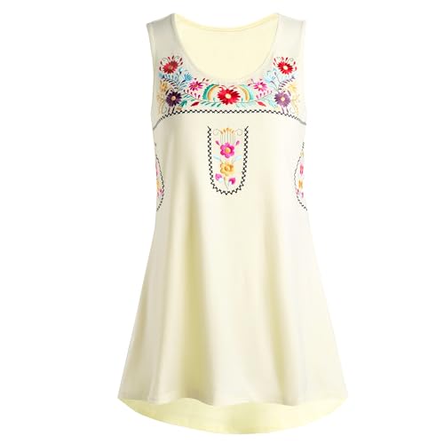 Image of MOUSYA Women Mexican Embroidered Dress for Women Summer Tank Dress Boho Dress Casual Sleeveless Sundress