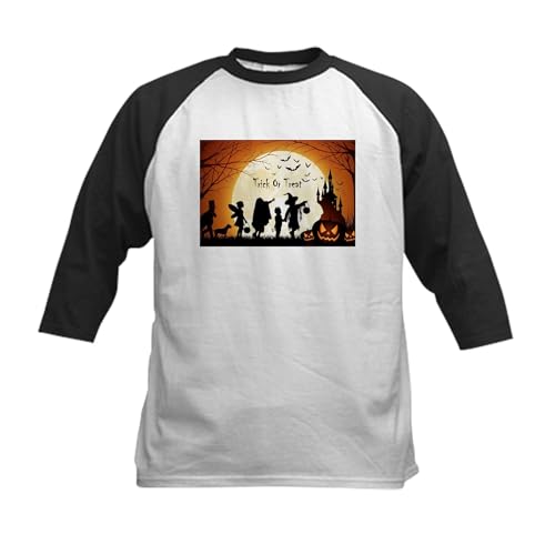 CafePress Halloween Trick Or Treat Kids Baseball Jersey Kids Cotton Baseball Jersey, 3/4 Raglan Sleeve Shirt Black/White