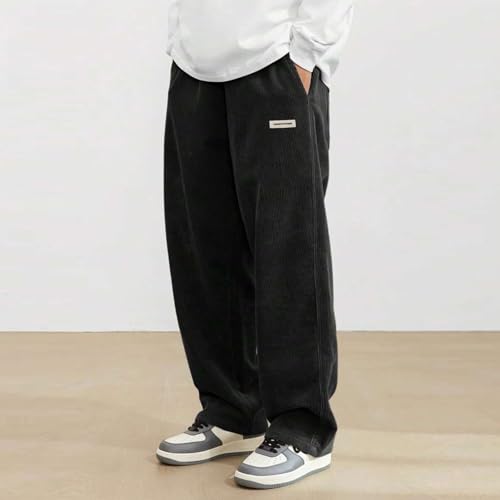 Mens Corduroy Pants Loose Elastic Waist Open Bottom Sweatpants Baggy Drawstring Wide Leg Lounge Pants with Pockets2