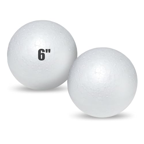 Styrofoam Balls 6 Inch 2PC Large White Foam Balls for Crafts DIY Craft Giant Foam Ball for Home and School Smooth Solid Round (Styrofoam-6in-2pc)