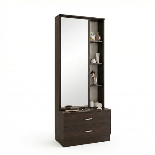 Image of ESTANTERIA Dressing Table with Storage and Full Length Mirror for Bedrom Dresser 3 Self & 2 Drawer Cabinet Makeup Vanity Table Organiser Furniture for Home Living Room (Wenge)