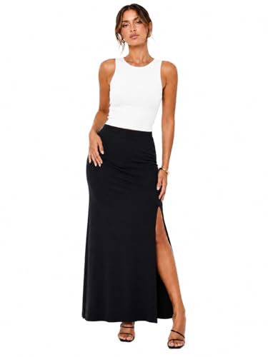Image of INSAFIANS Ladies Jersey Maxi Skirt Stretchy Long Pencil Skirt Side Slit Casual Party Wear (BLK LAD 8)