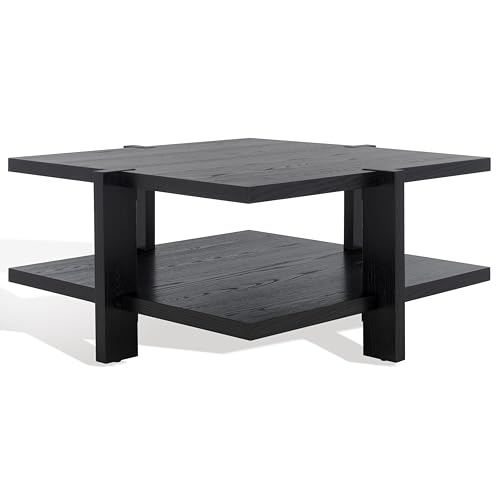 SAFAVIEH Couture Collection Quigley Black 2-Tier Square Coffee Table, Ideal for Living Room, Office, Bedroom