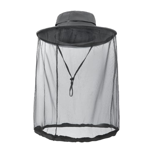 Mosquito Net Mesh Bucket Hat Face Veil Fly Netting Safari Hat Sun Protection Fishing Boonie Cap Dark Gray