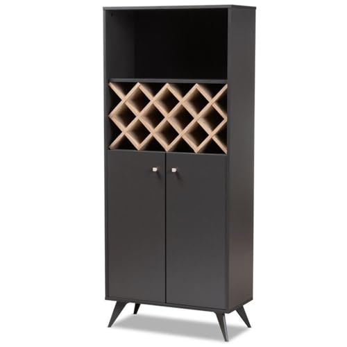Baxton Studio Serafino Mid-Century Modern Dark Grey and Oak Finished Wood Wine Cabinet
