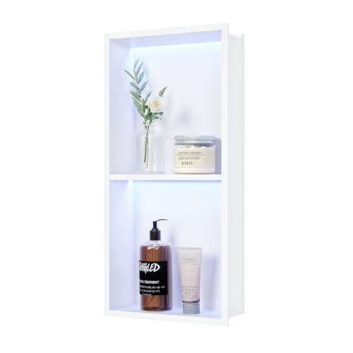 Douche murale acier inoxydable blanche 60x30 cm à éclairage LED