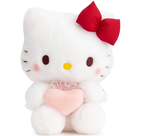 AlphaDesignLuxe Kitty Plush 10” Collectible Kitty Plushie Cute Stuffed Animal Toy Adorable Kawaii Doll (Pink Heart)