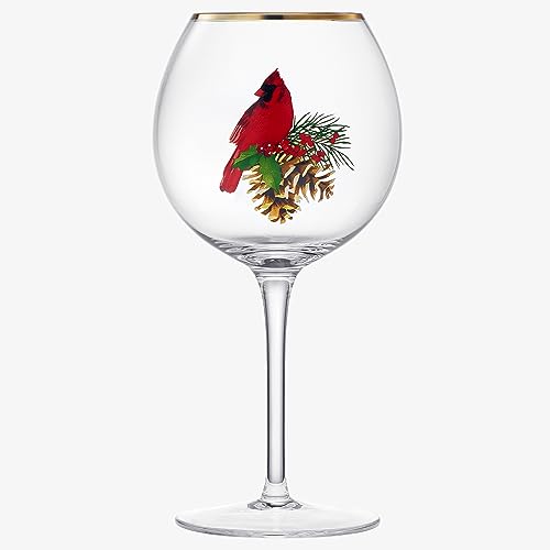 Stemmed Christmas Cardinal Wine Glasses - SINGLE - Cheer