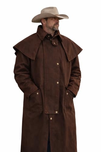 Image of CHALLENGER MENS OIL CLOTH OILSKIN WESTERN AUSTRALIAN DROVER WATERPROOF DUSTER COAT JACKET 23101