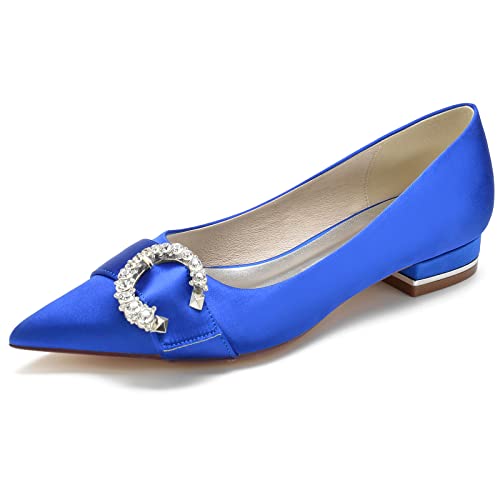 Wedding Bridal Shoes Women's Elegant Pointed Toe Satin Dress Flats Shoes 2.5Cm Slip-On Flats