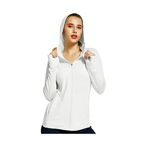 Willit Women's UV Shirts UPF 50+ Long Sleeve Sun Protection Jacket Hooded SPF Shirts with Pockets White M