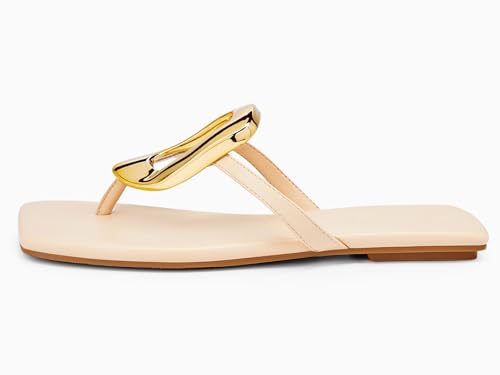 Image of Coutgo Womens Flat Sandals Comfortable Flip Flops Slide Sandals Summer Beach Shoes with Metal Decoration
