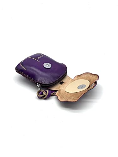 Handmade Vintage Genuine Leather 3D Animal Elephant Coin Purse With Removable Wrist Strap (Purple)4