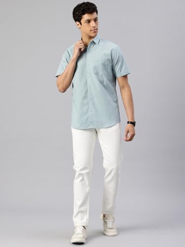 Image of Majestic Man Men's Pure Cotton Dobby Weave Checks Slim Fit Half Sleeve Casual Shirt