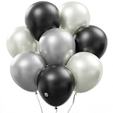 12 Inch Pearlized Latex Balloons (Premium Helium Quality), Pack of 72, Pearl White, Metallic Silver, Black