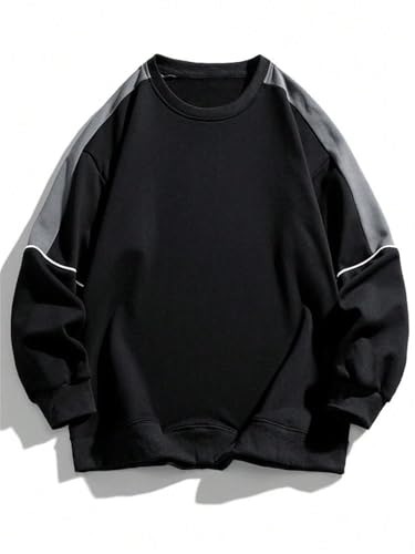 Men's Long Sleeve Round Neck Sweatshirt Athletic Pullover Sweater Soild Color Shirt Tops2