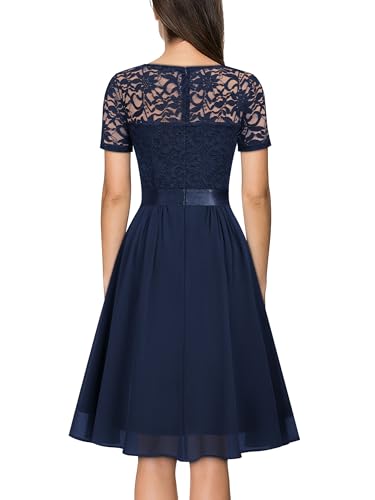 MISSMAY Women's Vintage V-Neck Floral Lace Contrast Chiffon Prom Party Dress2