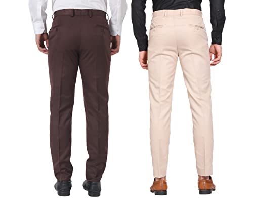 Image of MALENO Men Formal Trouser Regular Fit Solid | Soft and Breathable Pant Combo (Pack of 2)