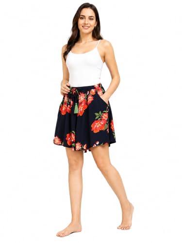 Image of B STORIES Women's Flared Shorts - Culottes with Pockets|Soft Viscose Lounge & Beach Wear|Mid-Rise Elastic Waistband|Casual Indo-Western Half Pants|Summer Resort & Everyday Wear for Women