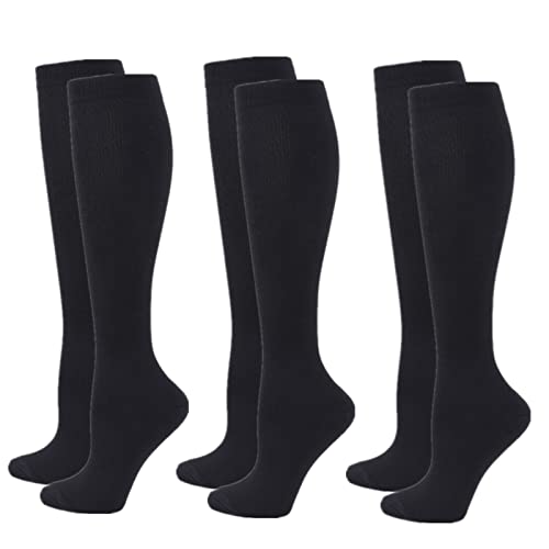 Compression Socks for Women & Men, 3 Pairs 20-25mmHg Knee High Socks - Compression Stockings for Sport, Athletic, Edema, Diabetic, Varicose Veins, Travel, Pregnancy, Nursing (S/M, Black)