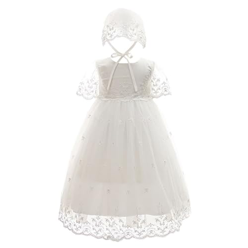 Leideur Bebé Niña Vestido de Bautizo Vestidos Largos de Bendición Vestidos de Novia Formales Blancos Ocasión Especial Vestido de Recién Nacido（Blanco 2,12M）
