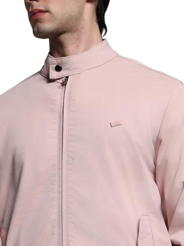 Image of Jack & Jones Men's Mock Collar Solid Cotton Casual Bomber Jacket, Standard Length