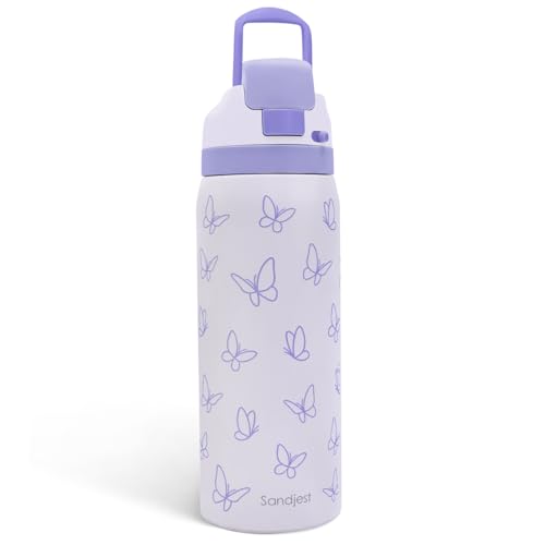 Image of Butterfly Insulated Stainless Steel Water Bottle with Straw for Sports and Travel, 32oz, Gifts for Women Girls Friends Teens Birthday Christmas (Purple)