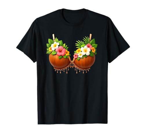 Soutien-gorge en noix de coco pour Halloween, costume de bricolage amusant d'été hawaïen T-Shirt