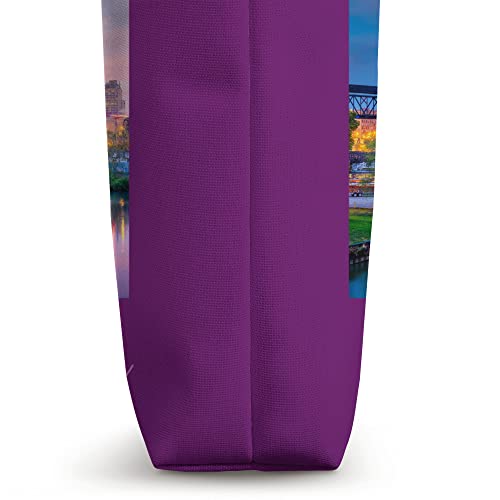 Bolso tipo tote Cleveland Sunset CLE The Land con diseño del skyline del centro de Cleveland, Ohio miniatura 3