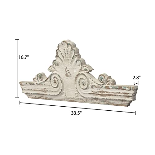 Sofe 33" Distressed White Finish Wooden Scroll Over The Door Decor, Large Decorative Wall Sculpture, Carved Wood Wall Art Hanging Window, Unique Wall Decor For Farmhouse Living Room Kitchen #TOP6