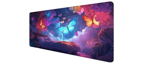 Tapis de souris XXL gaming papillon 100x40 cm avec base caoutchouc antidérapante