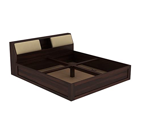 Image of STRATA FURNITURE Sheesham Wood King Size Bed with Box Storage Wooden Double Bed Cot Bed Furniture for Bedroom Living Room Home - (Walnut Finish)