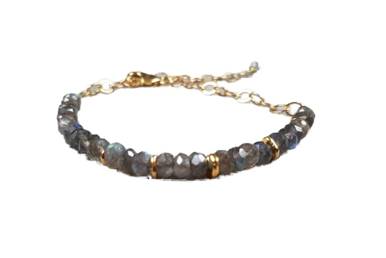 Bracelet labradorite perles facettées 4mm et fermoir doré LCBR-3851