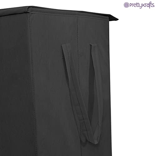 Image of PrettyKrafts 75 L Non Woven Batman Rectangular Foldable Large Laundry Bag /Basket With Lid & Handles, Freestanding Clothes Storage Organizer for Bedroom (36x36x53cm, Black, Set of 1)