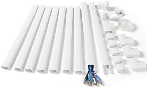Image of 153in Wall Cable Hider, Cord Hider to Hide 3-4 Cords, TV Wire Hider for Wall, Cable Management Kit, Cable Raceway White, Paintable Cable Concealer, 9 x L17in x W1.18in x H0.6in