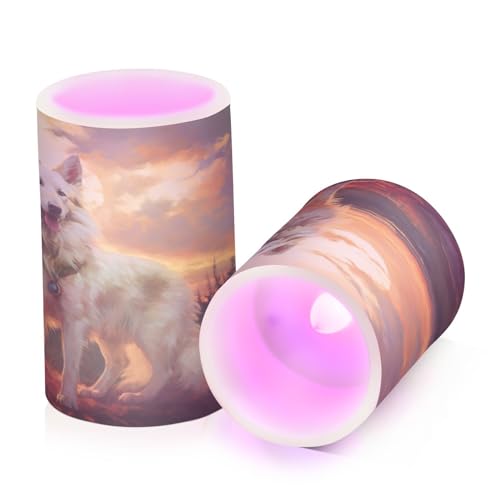 ALAZA Dog (65) Flickering Flameless Candles Battery Operated with Remote Timer,Tea Light Candles LED Pillar Votive Candles Set of 2 for Outdoor Indoor Decorations