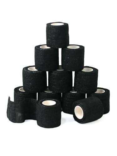 tigratigro Benda Elastica Coesiva 12 Rotoli 5cm x4.5m, Bendaggio Adesiva Coesiva Nastro Bendaggio Sportivo Non Tessuto Autoadesivo Benda Salvapelle Fasciature per Mani, Piedi, Ginocchia Nero