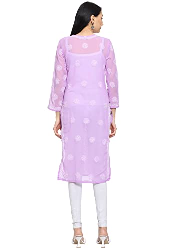 Image of Ada Lucknow Chikankari Hand Embroidered Faux Georgette Kurta Kurti Tunic Dress for Women A95504