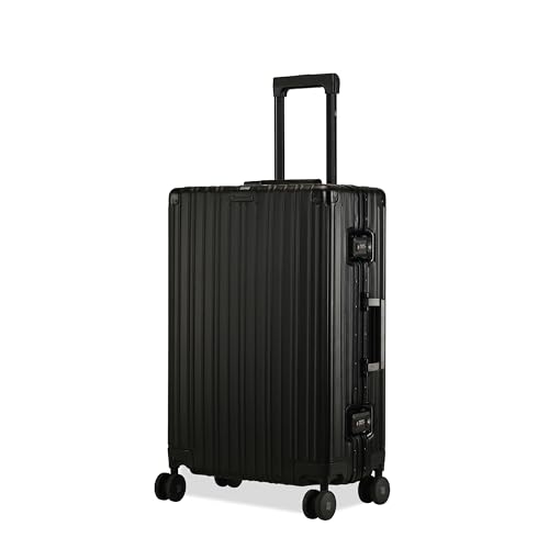 Image of EUME 100% Aluminium Trolley Bag for Travelling| 60cm Luggage Trolley Bag Medium Size for Travel| 8 Silentrun 360 Degree Spinner Wheels System| Premium Trolley Bag for Travel (Black with Black Wheel)