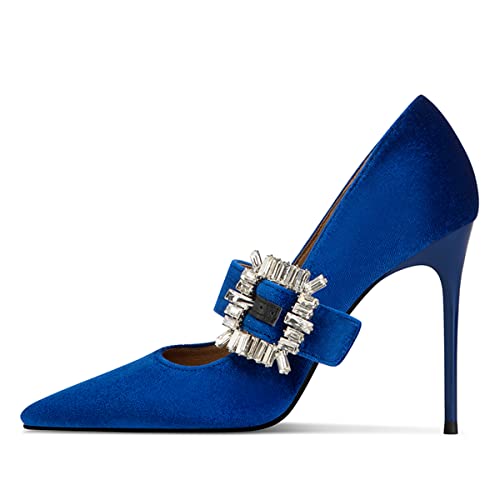 FSJ Women Graceful Pointed Toe High Heel Pumps Velvet Slip On Shining Rhinestones Stiletto Bridal Wedding Banquet Shoes Size 4-15 US2
