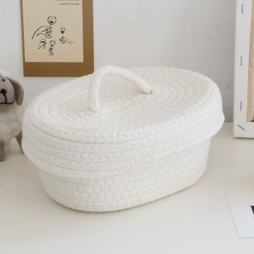 Cabilock Cotton Rope Woven Storage Basket with Lid, Small Sundries Storage Organiser, Decorative Lidded Basket for Living Room Bathroom - Cosy Home Interiors Cabilock Cotton Rope Woven Storage Basket with Lid, Small Sundries Storage Organiser, Decorative Lidded Basket for Living Room Bathroom - Image 8