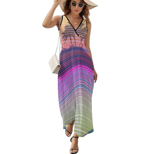 Robe maxi décontractée coupe longue d'été sans manches col V tendance