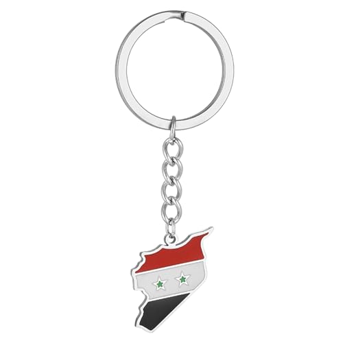 Porte-clés tendance | Porte-clés en acier inoxydable avec pendentif carte de la Syrie pour homme et femme Doré argenté, Argenté.