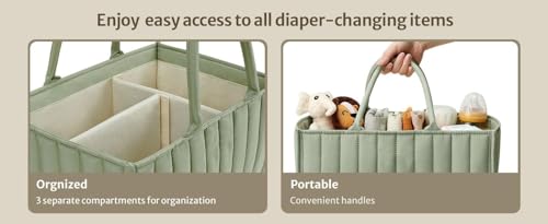 Image of Winnies Cute Diaper Caddy Bag for Smart Mothers Baby Diaper Caddy Organizers Baby Wipes Felt Storage, Nursery, Foldable and Portable (Green)