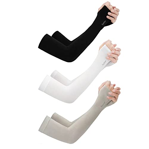 3 Paia Protezione UV Manicotti del Braccio Raffreddamento, Manicotti Protezione Solare Anti-UV UPF 50+ Unisex,Copribraccia Cool per Calcio,Golf,Pallavolo,Ciclismo e Pallacanestro (nero bianco grigio)