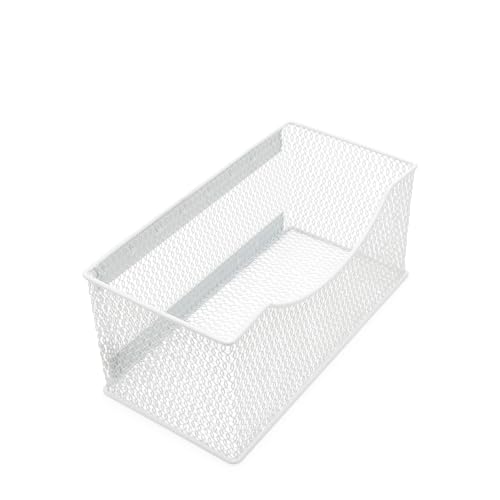 Image of YBM HOME Wire Mesh Magnetic Storage Basket, Trash Caddy, Kitchen Office Supply Organizer white, 11 in. L x 5.5 in. W x 5 in. H