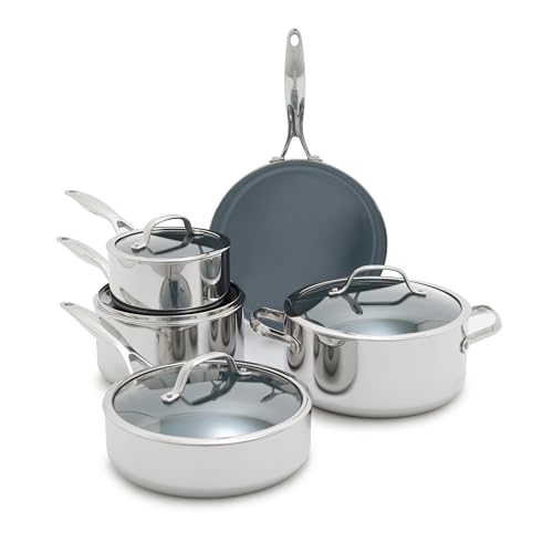 Image of GreenPan Valencia Pro Tri-Ply Stainless Steel 9 Piece Cookware Set, PFAS-Free Ceramic Nonstick Coating, Induction Ready Pots & Pans, All Cooktops, Dishwasher & Oven Safe to 600F